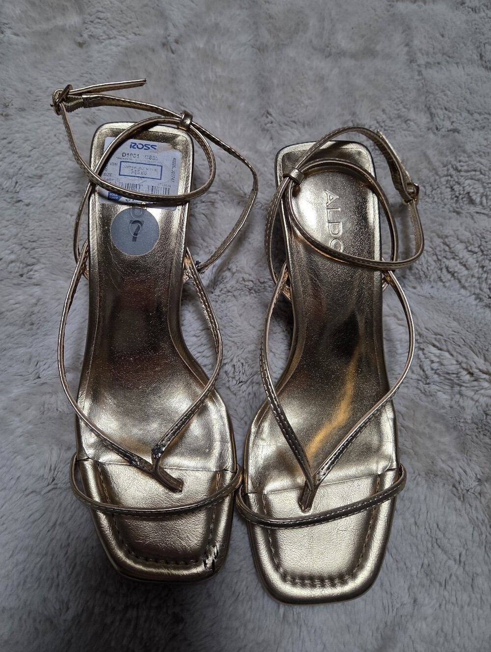 ALDO Metallic Gold Strappy Square-Toe Heels